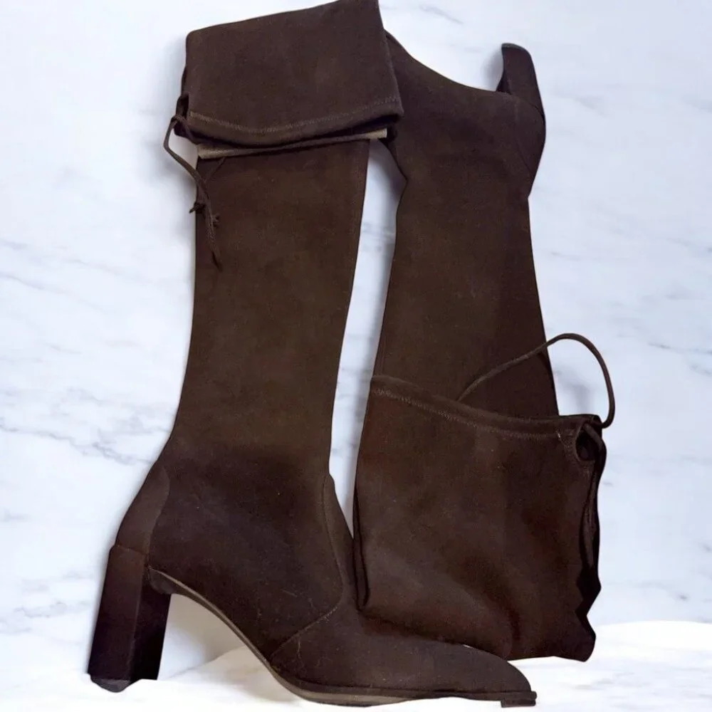NIB Stuart Weitzman Landmark Over-the-Knee Black Suede Boots